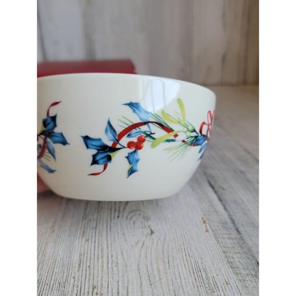 Lenox winter greetings bow mistletoe‎ bowl Xmas home decor kitchen - Picture 4 of 7